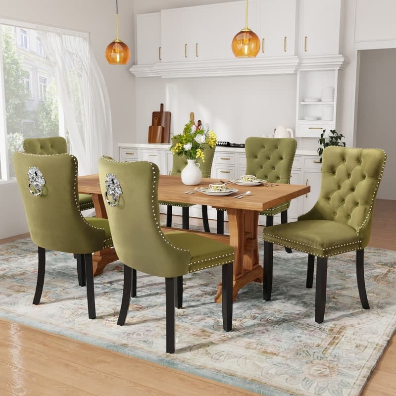 Solid Wood Velvet Upholstered Dining Chair Set of 6
