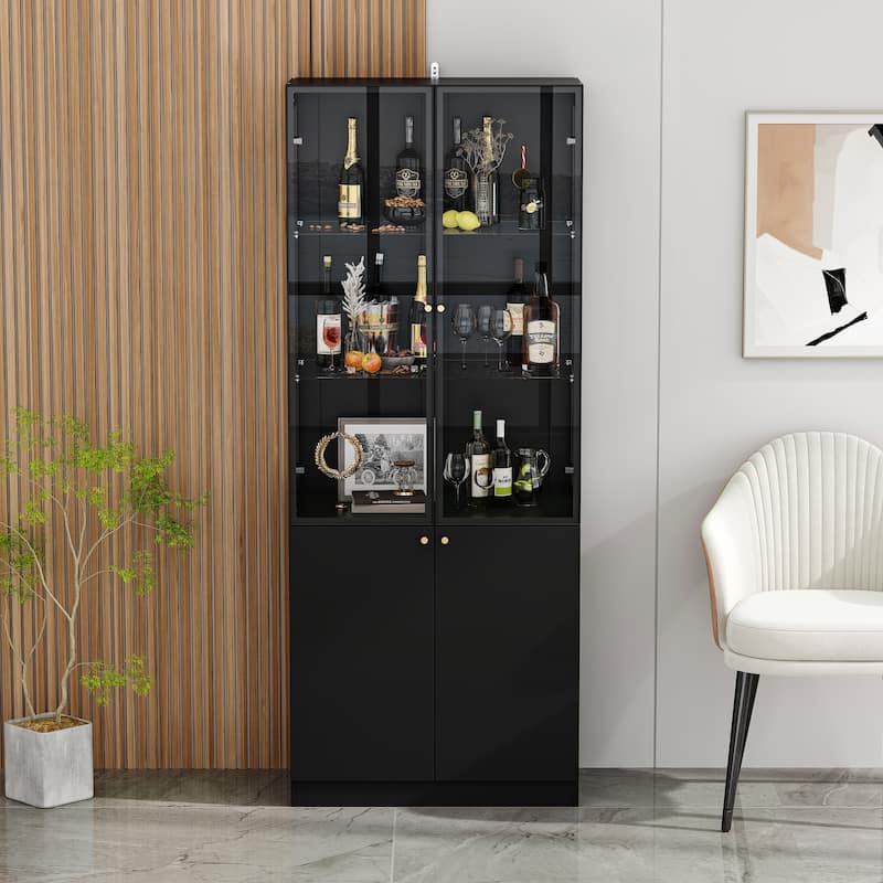 LED Glass Display Cabinet with Aluminum Alloy Frame Glass Door Showcase Wine Storage Cabinet