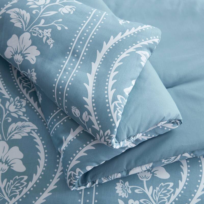 Martha Stewart Sophia Stripe Blue Cotton Duvet Cover Set