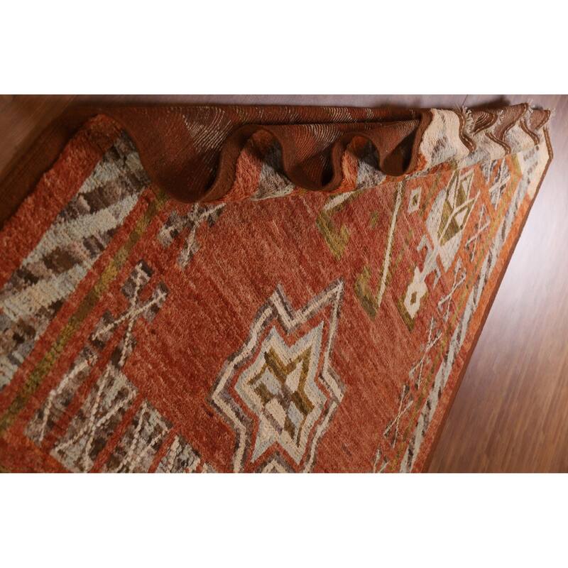 Hand Knotted Oriental 100% Wool Carpet Modern Tribal Oranges & Rust Moroccan Area Rug - 10' 0'' X 7' 1''
