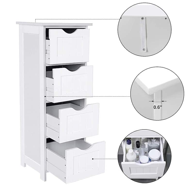White Bathroom Storage Cabinet, Freestanding Office Cabinet with Drawers - 11.8"L x 11.8"W x 32.3"H