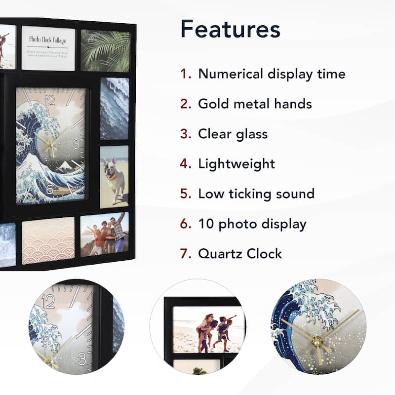 American Art Decor Picture Frame Collage Wall Clock 12 Photo Display Slots