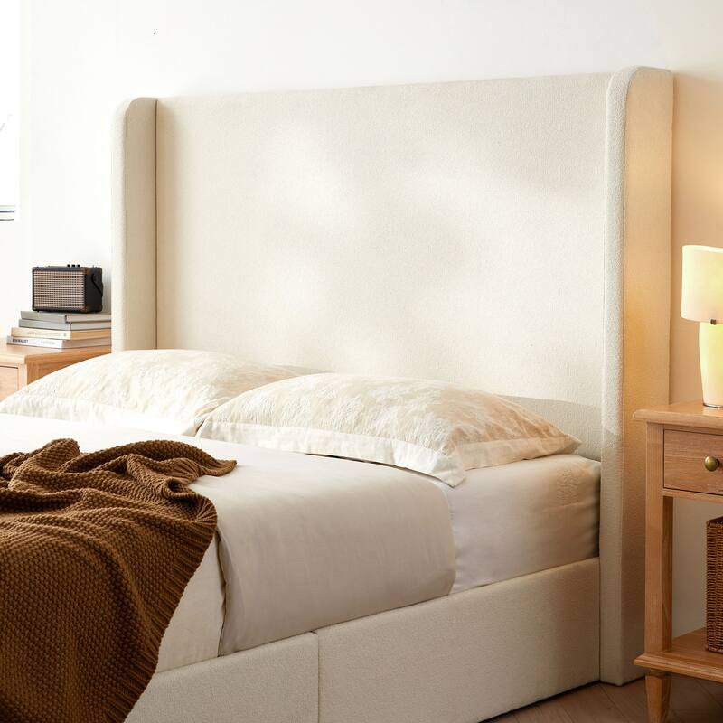 Upholstered Wingback Platform Bed with High Headboard, King Size Platform Bed Frame, Wood and Metal Slat Support, Noise Free