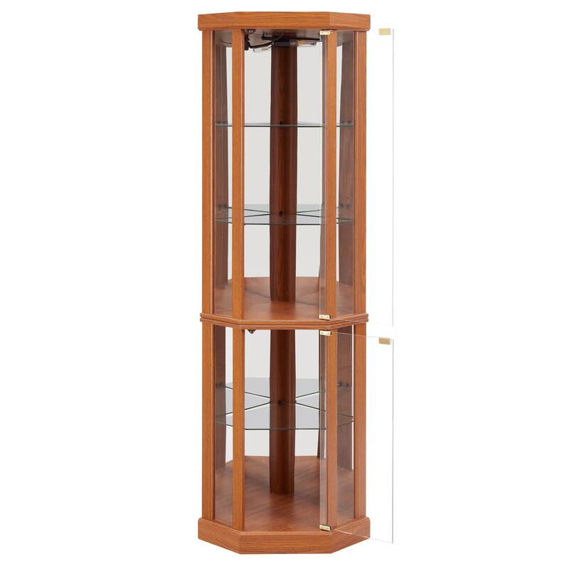 Lighted Corner Curio Cabinet, Elegant Glass Display Case for Living Room & Bar Storage