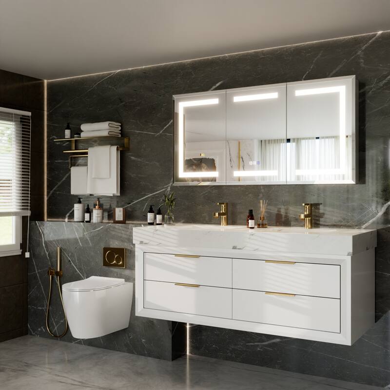 30-48'' W x 24'' H Surface or Recessed LED Bathroom Medicine Cabinet With Mirror,Defog & Quiet Hinges