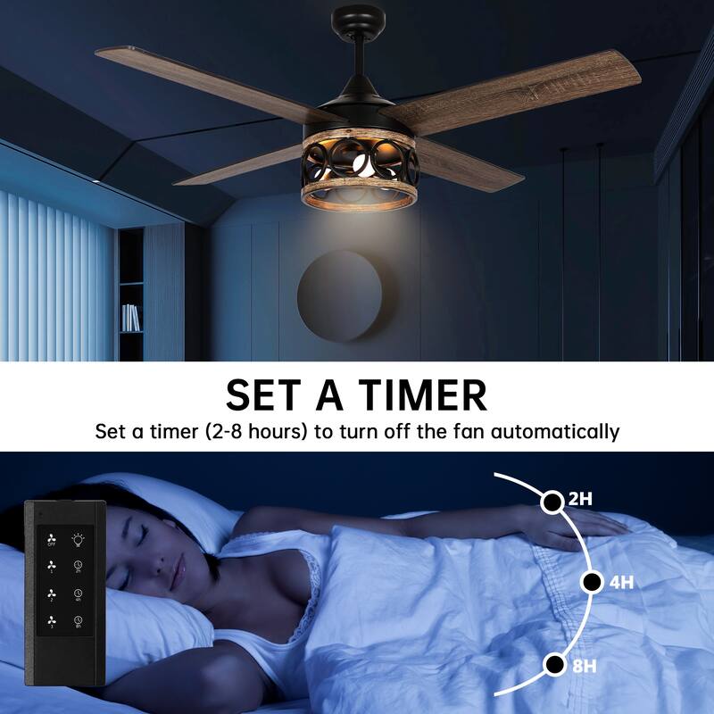 52" Black Reversible Downrod Ceiling Fan with Light Kit and Remote