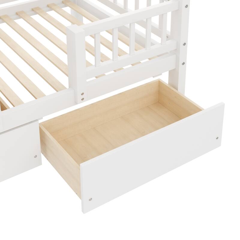 Twin Over Twin Bunk Bed with Slide, Staircase Drawers & Hidden Storage by Harper&Bright Designs