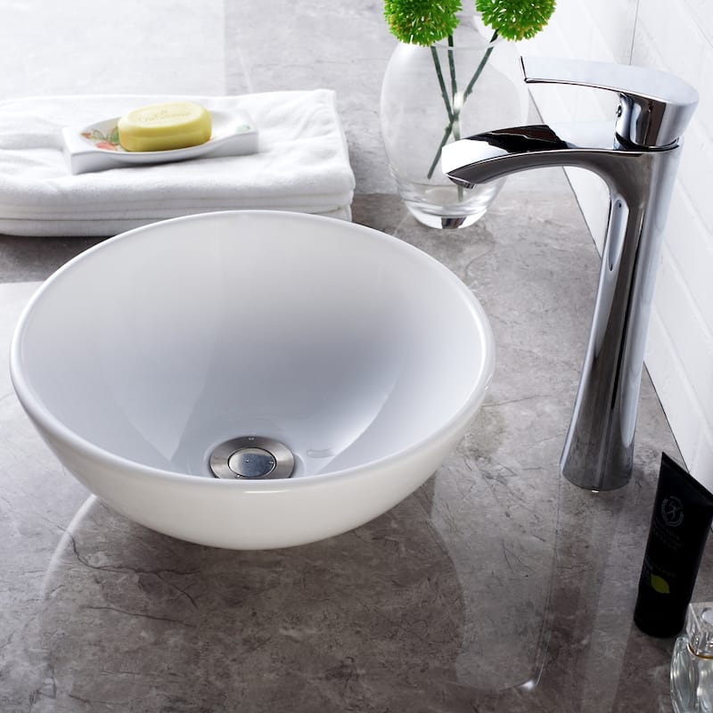 13 in. x 13 in. Round Bowl Modern Bathroom Above in White Porcelain Ceramic Vessel Vanity Sink Art Basin - 13"L x 13"W x 5"H