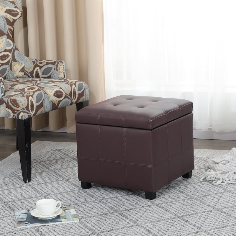 Adeco Square Tufted Storage Ottoman with Hidden Space