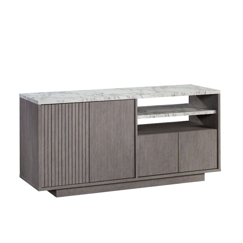 Wood Credenza for TVs up to 65" with Concealed Storage, Brown - 59.06" W x 18.43" D x 27.56" H