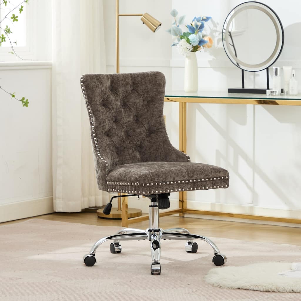 Modern Chenille Upholstered Tufted Button Home Office Chair with Chrome Metal Base,Adjustable Desk Chair Swivel Office Chair