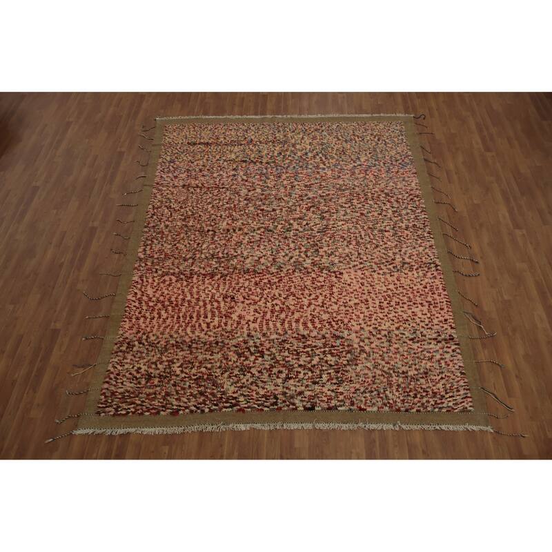 Hand Knotted Oriental 100% Wool Carpet Tribal Checkered Pink Moroccan Area Rug - 10' 7'' X 8' 5''