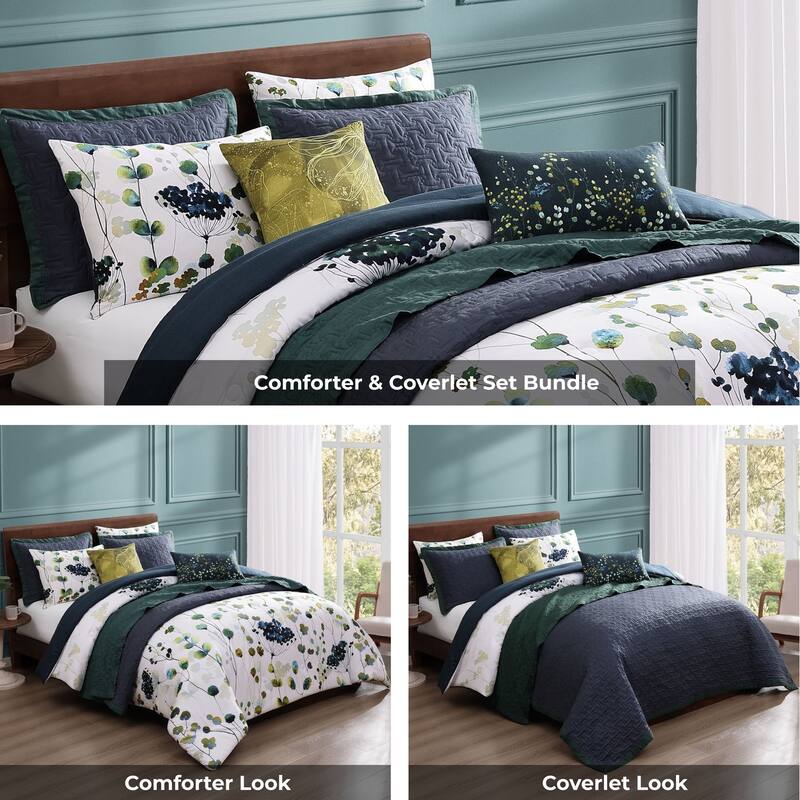 Bebejan Abstract Vines 8 Piece 100 % Cotton Sateen Reversible Comforter & Coverlet Set