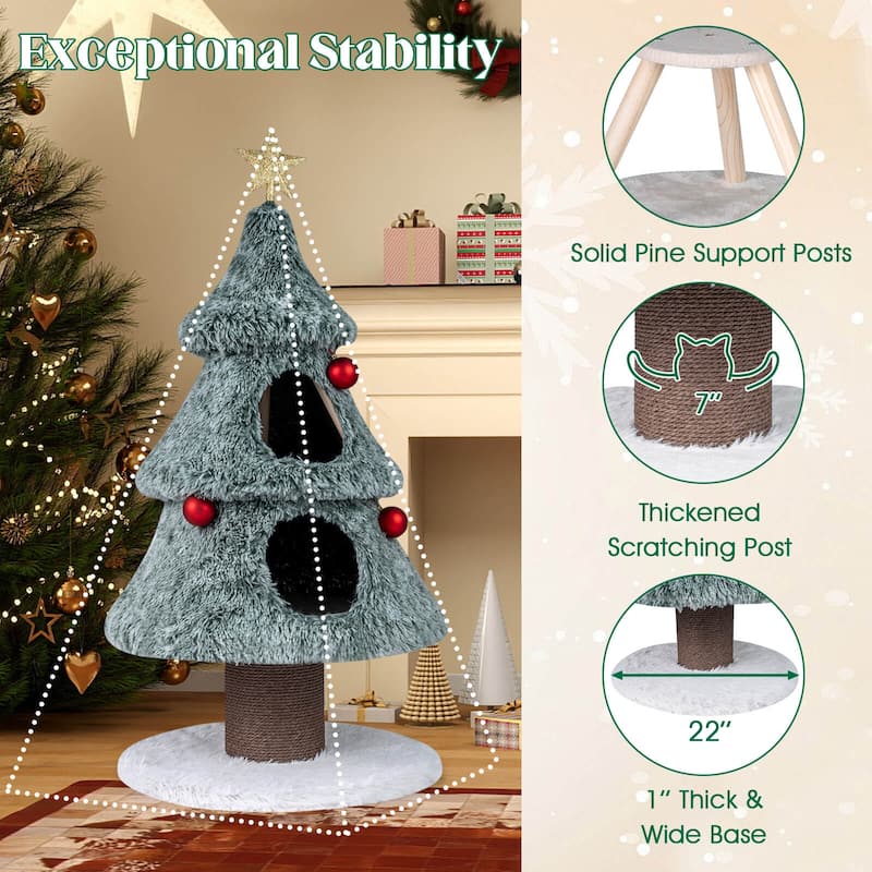 Costway 48.5” Christmas Cat Tree for Indoor Cats with 2 Large Condos, - as pic shows - See Details