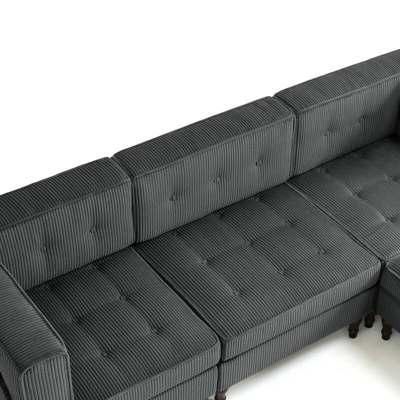 UIXE 4 - Piece Corduroy Sectional Sofa with Flip-Top Storage Ottoman Coffee Table