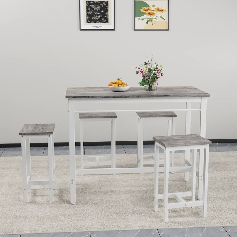 5-piece modern kitchen table with 4 bar stools Bar table set, metal frame and MDF