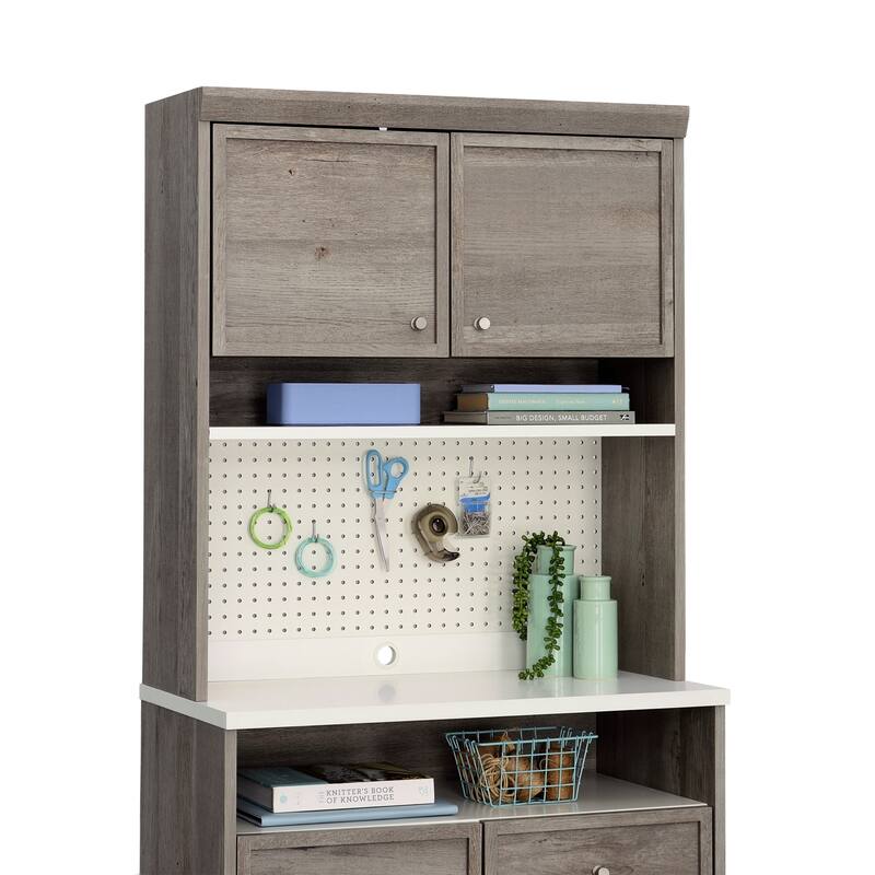 Wood Hutch with Craft Storage, Brown - 31.81" W x 12.28" D x 36.02" H
