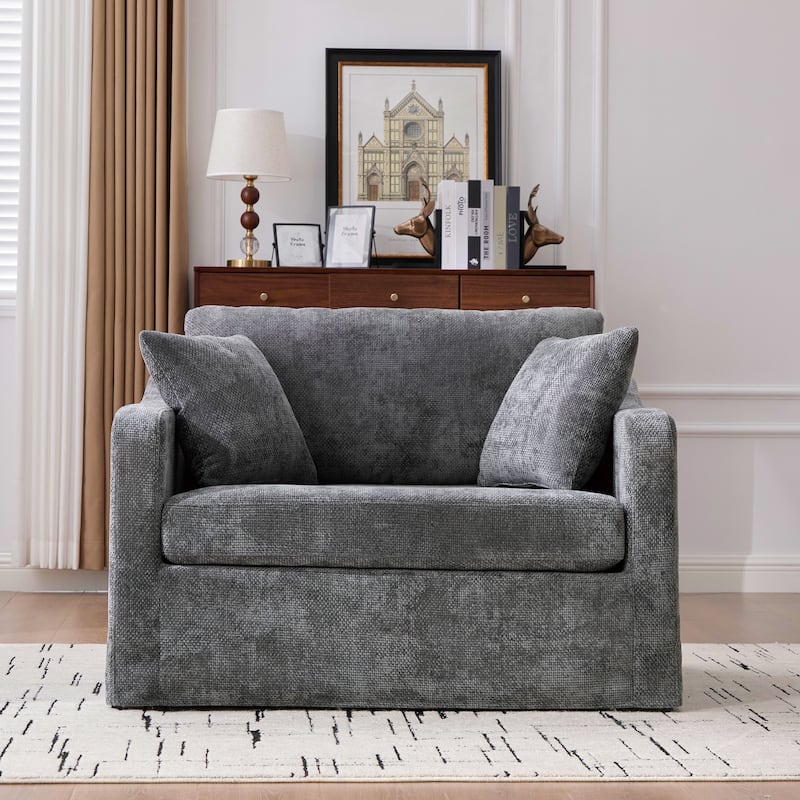 45.27" Wide Modern Upholstered Farmhouse Performance Accent Chair with Metal Legs, Chenille Reading Armchair Single Sofa