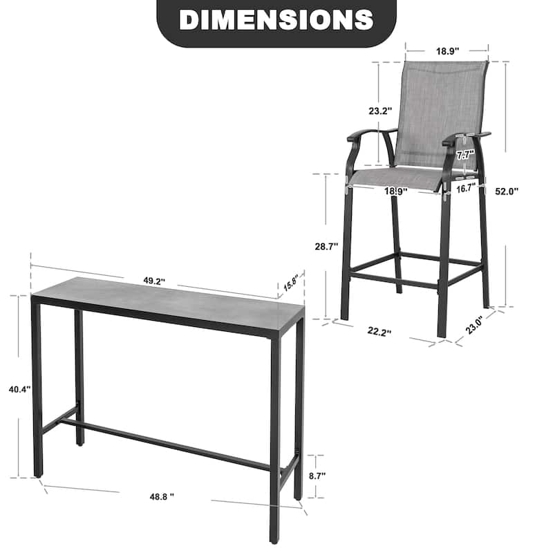 Patio Textilene Bar Set with High Backrest, Black and Gray