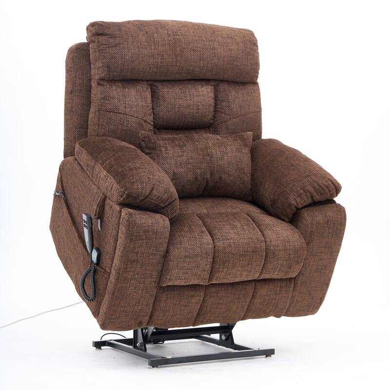 Velvet Oversized Power Lift Recliner Chair, 180° Flat with Massage
