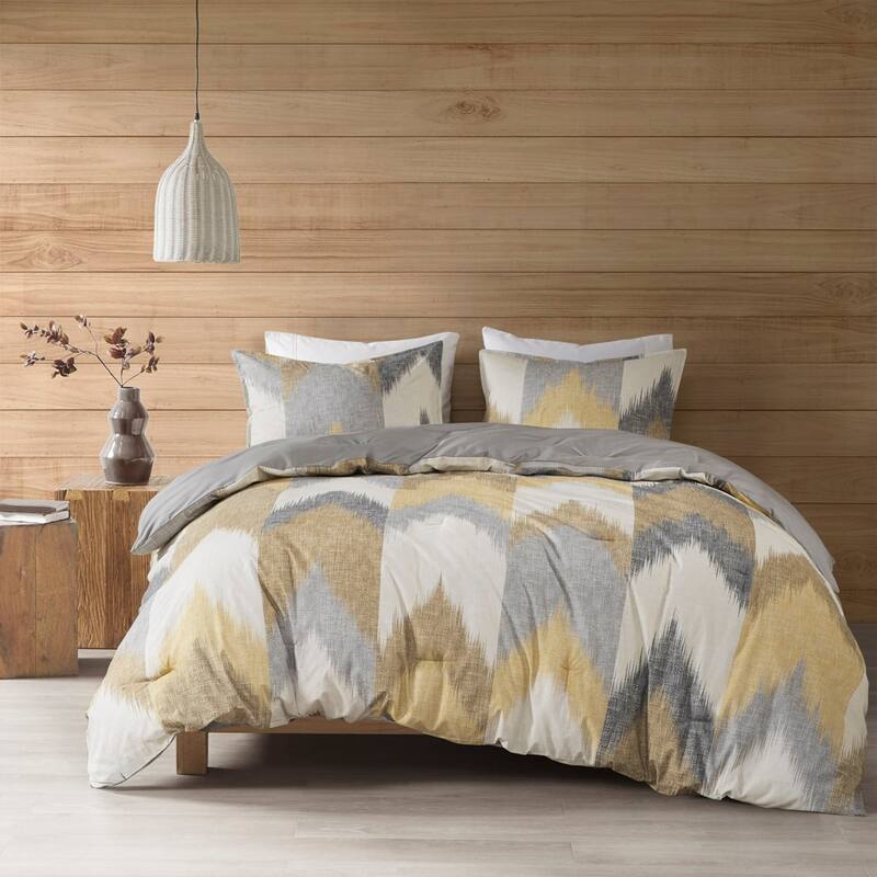 GDF Studio - Alpine 3-Piece Cotton Comforter Mini Set - Yellow & Gray (King/Cal King)