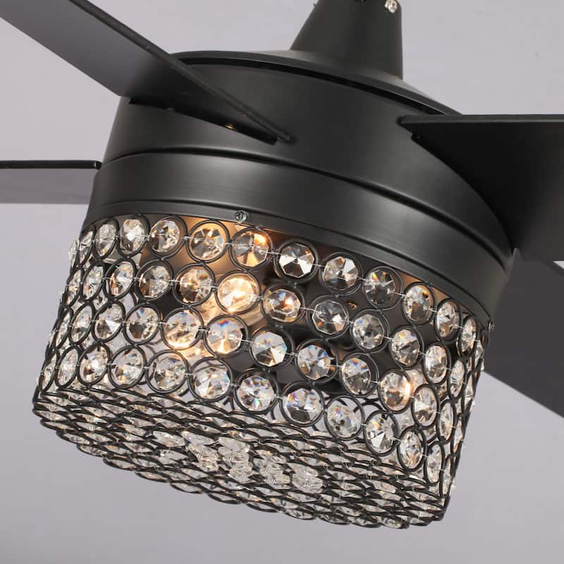 48" Modern Black Crystal Chandelier Ceiling Fan with Light Kit and Remote - 48 in. W X 48 in. D X 17 in. H