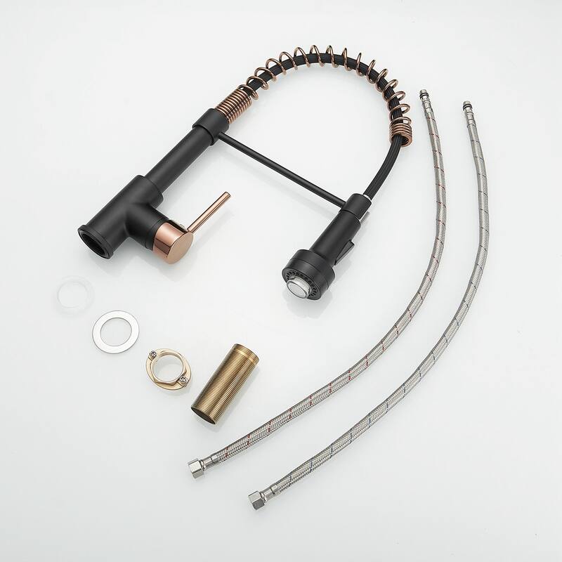 Matte Black and Brushed Nickel Brass Single Handle Pull Out Sprayer Kitchen Faucet - 8.26 In. W X 16.3 In. H X 16.3 In. D