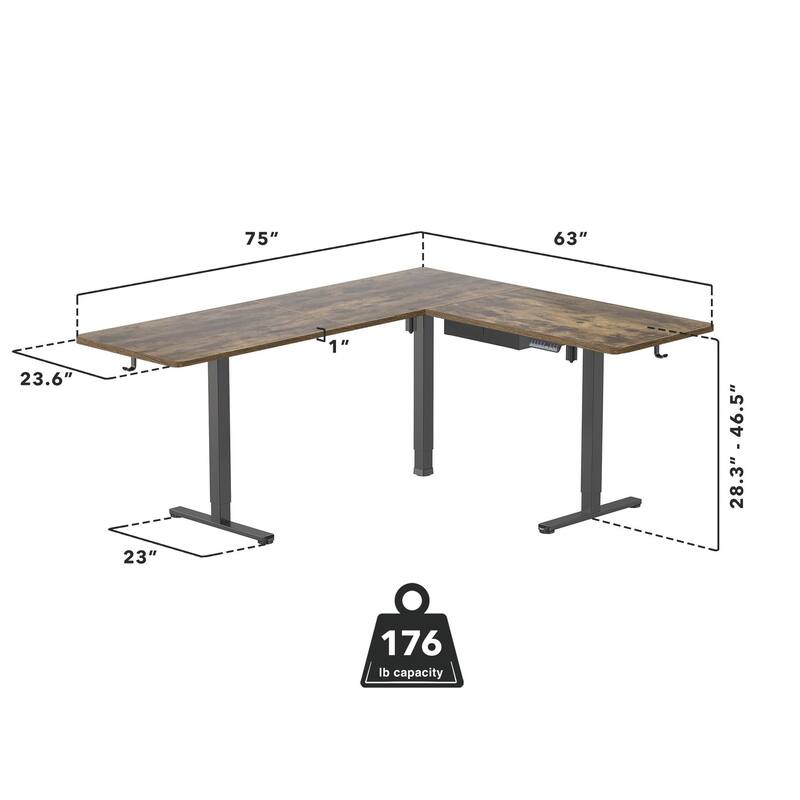 Mount-It! XL 75"W Electric Corner Adjustable Standing Desk, Brown/Black (MI-15025)
