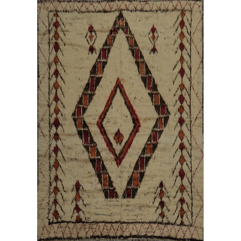 Hand Knotted Oriental 100% Wool Carpet Modern Tribal Beige & Ivories Moroccan Area Rug - 9' 6'' X 8' 3''