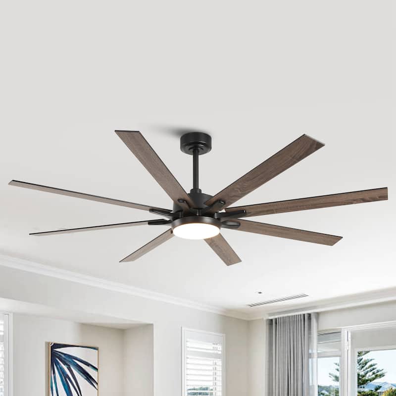 65" Farmhouse Gold Plywood Indoor Large Ceiling Fan with Light and Remote - Black