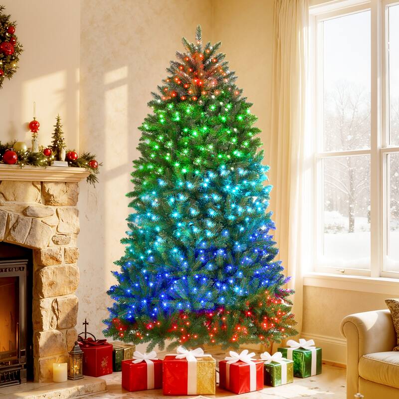 HOMCOM 6ft Smart Prelit Xmas Tree: Full-Spectrum RGB, App/Remote, Hinged, Easy Assembly, Green