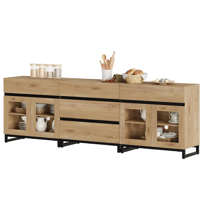 WAMPAT 3 in 1 Multifunctional Sideboard Buffet Cabinets with Glass Doors and 5 Drawers for Living Room, Kitchen