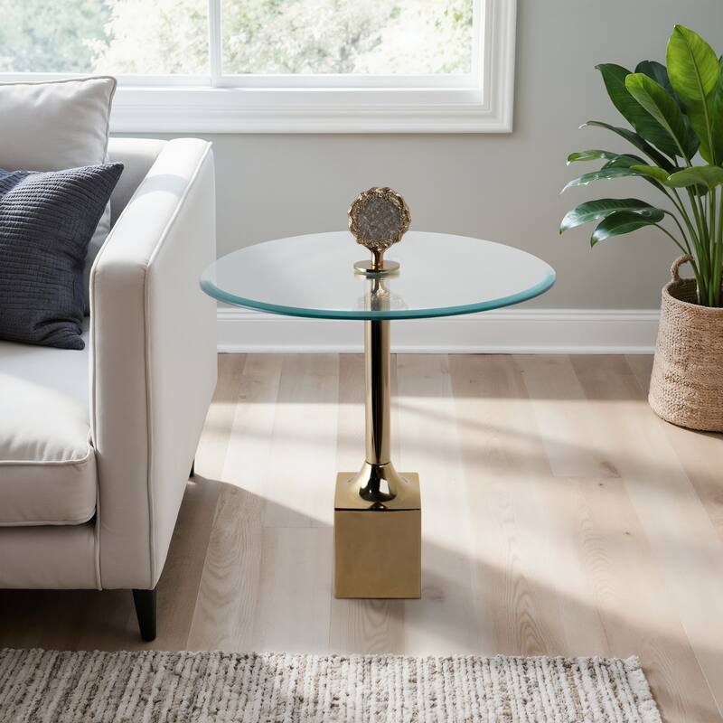 Glass Top Accent Side Table with Sculptural Base Round Modern Design - 20" x 20" x 23"
