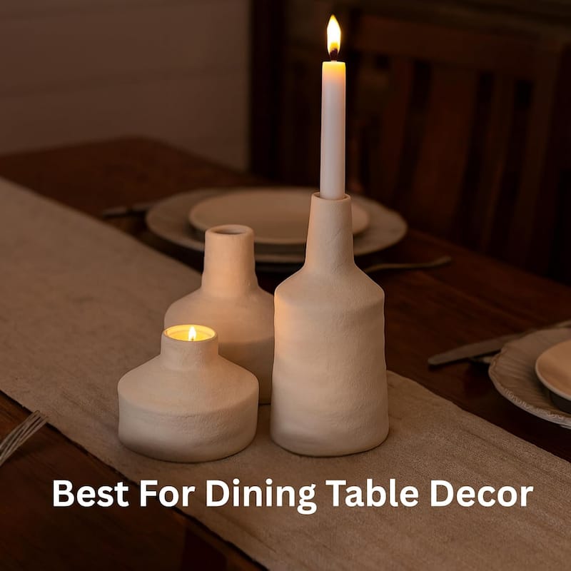 White Set of 3 Vintage Ceramic Candle Holders for Elegant Home Decor