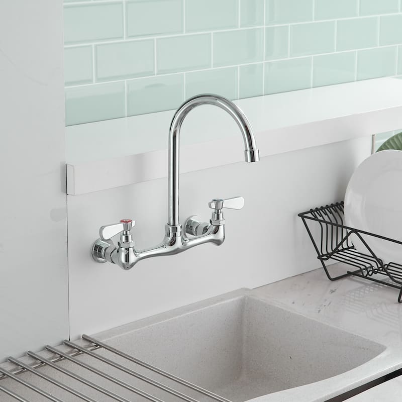 Wall Mount Chrome High-arc Kitchen Faucet with Two Handles