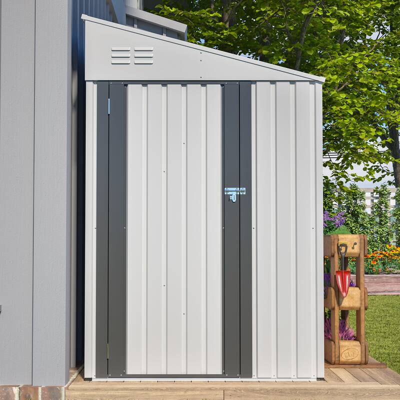 4x7 Foot Lean-To Shed, Heavy-Duty Steel Outdoor Storage for Garden Tools & Bicycles