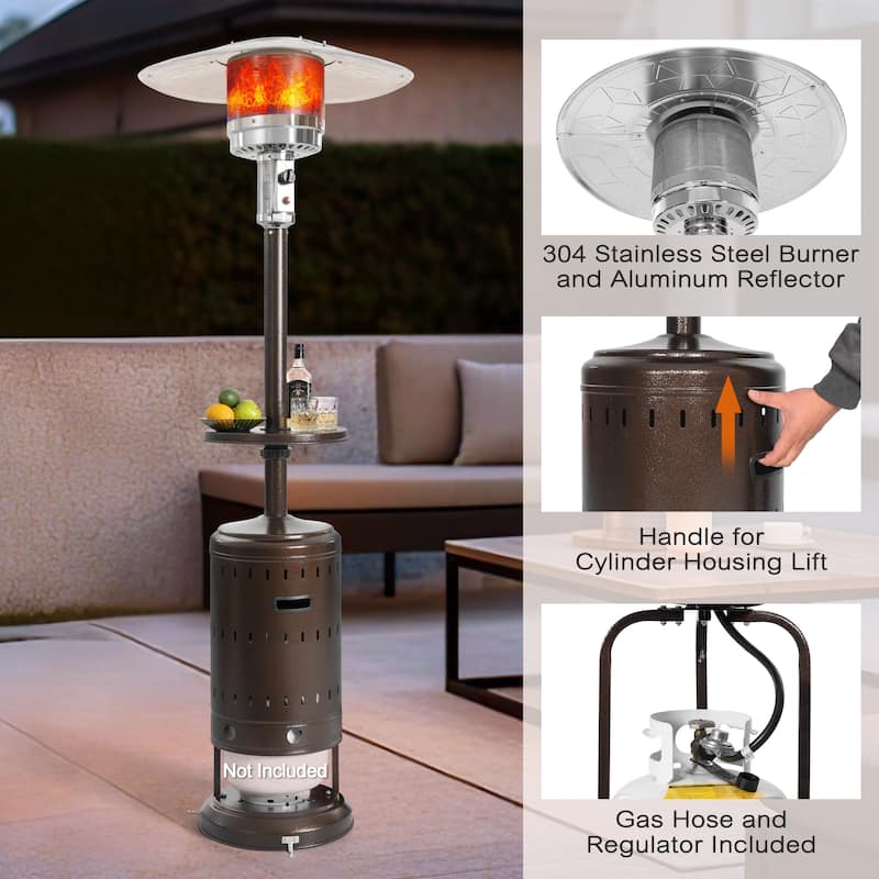 Outdoor Metal Propane Gas Patio Heater with Wheels and Drink Stand