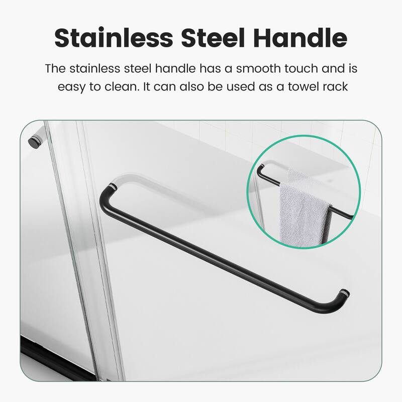 56-60" W x 70" H Semi-Frameless Double Sliding Shower Door, Matte Black 6mm Tempered Glass Bypass Design - 60x70"