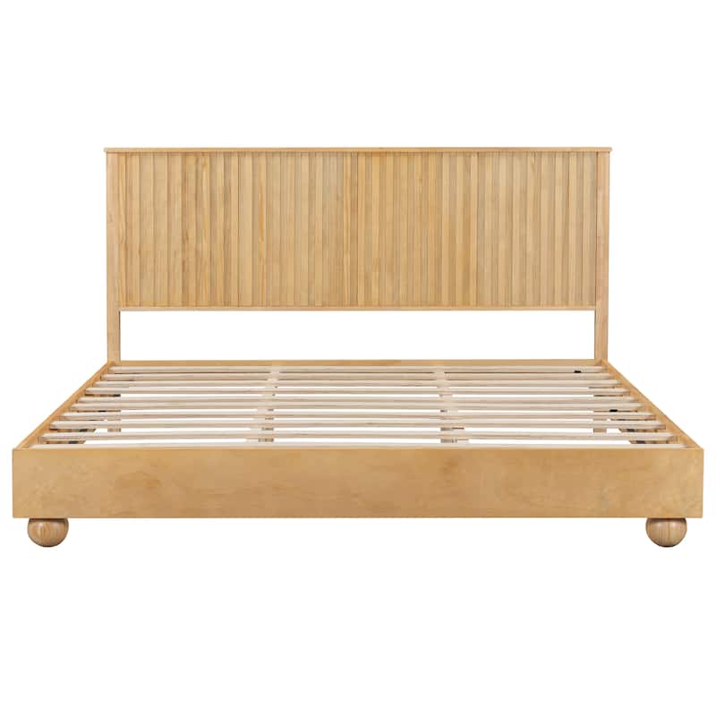 Christopher Knight Home - Anna Natural Wood Bed Frame With Reeded Headboard
