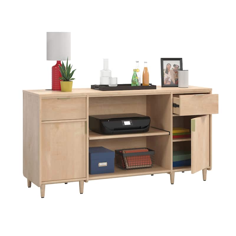 Wood Credenza with Large Surface, Maple - 59.06"W x 18.5"D x 30.39"H