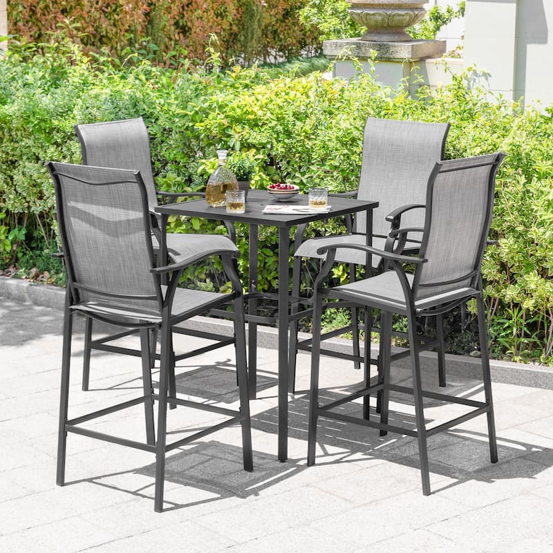 Outdoor 5-Piece Textilene Bar Set, Height Back Bar Stools and Umbrella Hole