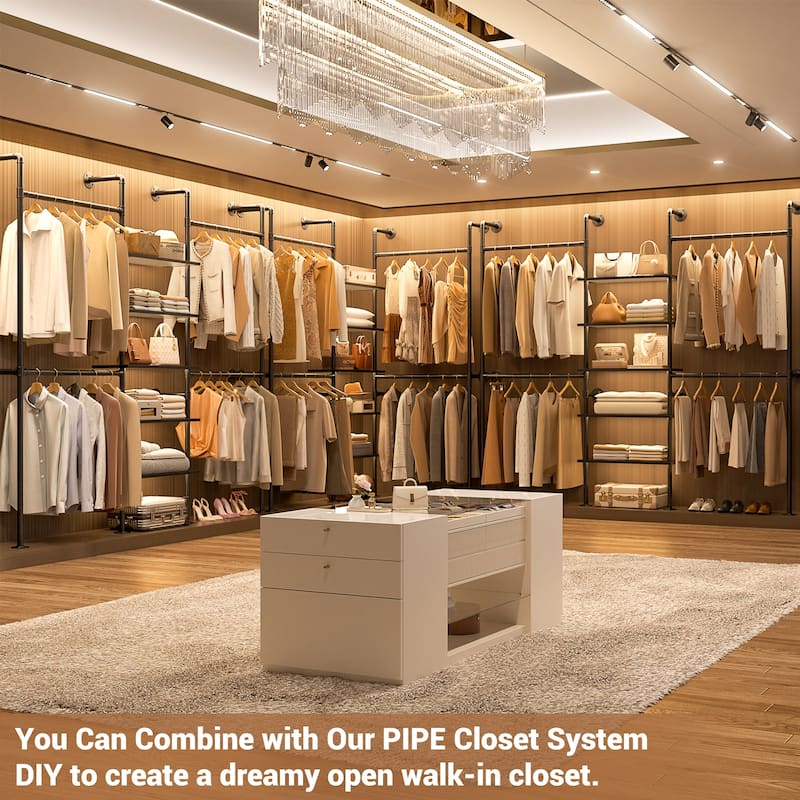 77'' Industrial Pipe Clothing Rack with 5-Tier Shelves, Reversible Closet Organizer System Garment Racks for Hanging Clothes