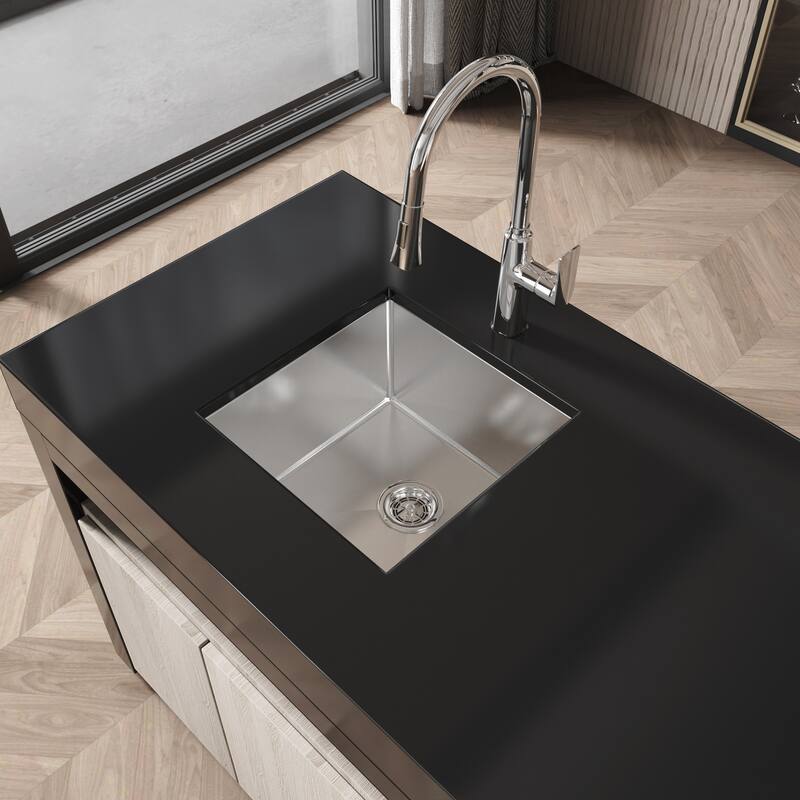 Stainless Steel Undermount Kitchen Sink Dark Gray Brushed Rectangular 18x18x10 with Grid Drain - 18" x 18" x 10" - Black