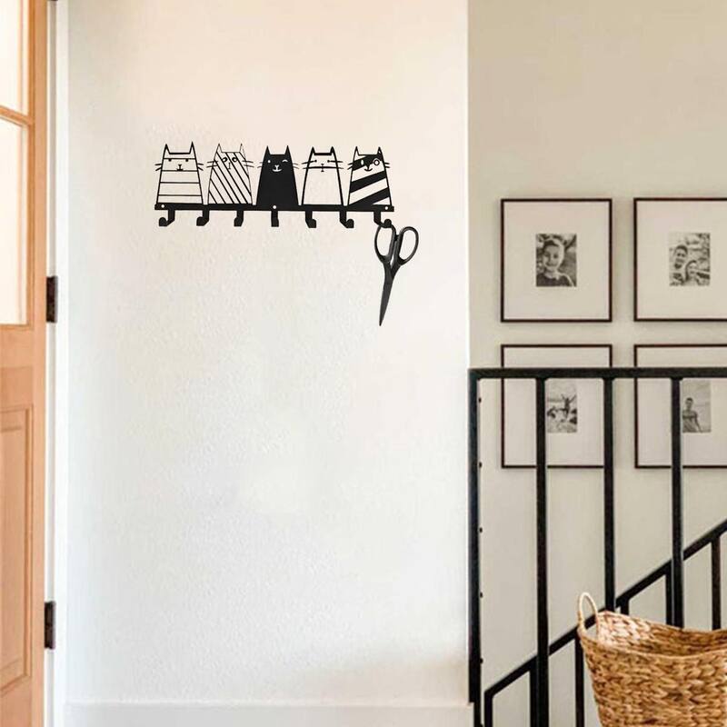 Cute Cat Wall Hooks 7-Hook Key Rack Coat Rack Modern Decor - 13.74" x 4.37"