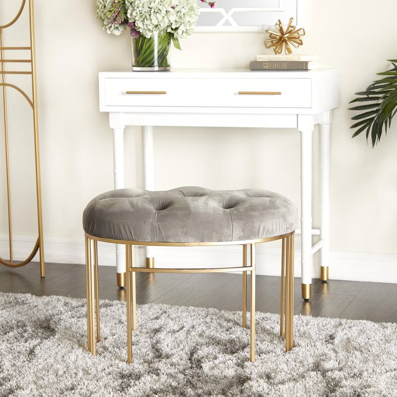 White, Black or Gray Velvet Tufted Home Bench with Gold Metal Legs