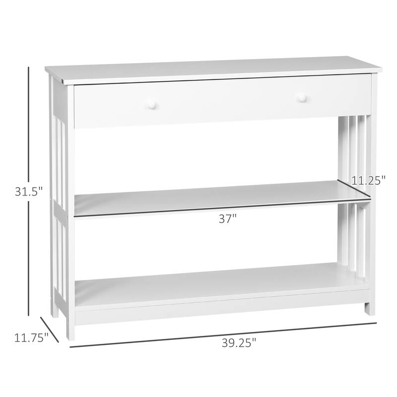 Console Table with Drawer and Two Open Shelves MDF Hallway Living Room Entryway Storage Furniture - 39.25"W x 11.75"D x 31.5"H