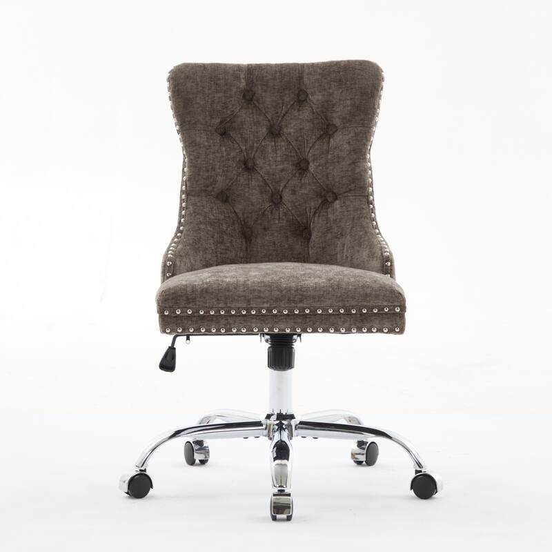 Roomfitters Chenille Tufted Office Chair, Adjustable Swivel Desk Chair with Chrome Metal Base