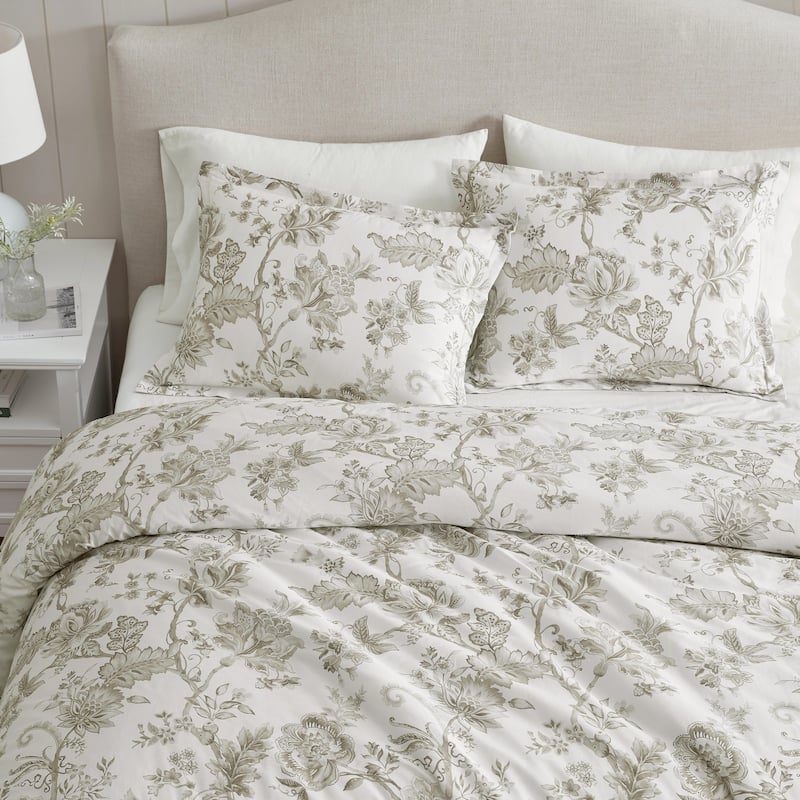 Martha Stewart Avery Floral Grey Cotton Duvet Cover Set