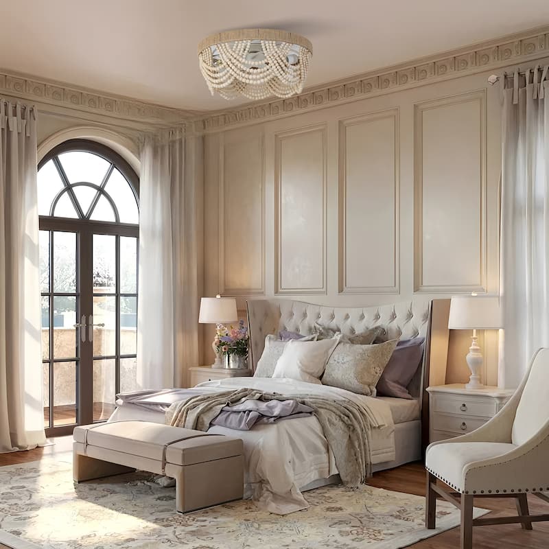 20" Smart Bohemian Wood Bead Beige Ceiling Fan with Remote and Light and APP Control - 19.7" D x 19.7" W x 10.1" H