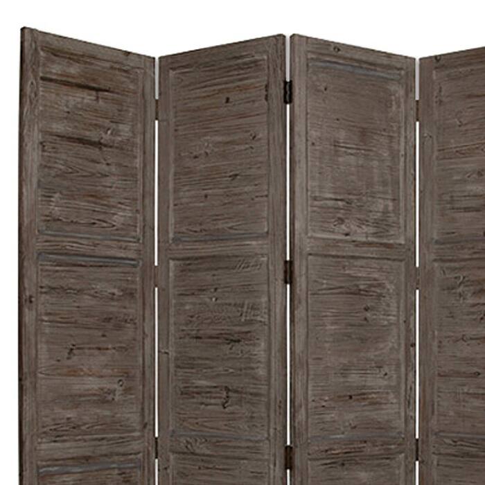 Wooden 4 Panel Foldable Floor Screen with Textured Panels, Gray